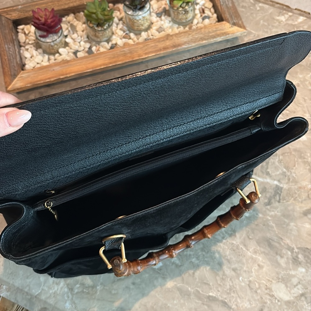 Black Suede Handbag with Bamboo Handles - Picture 7 of 16